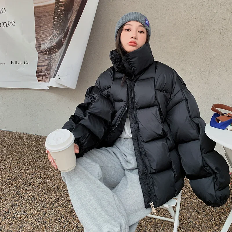 Candy Color Thick Warm Puffer Jacket Women Stand Collar Parka Three-dimensional Weave Square Korean Cotton-padded Jacket New