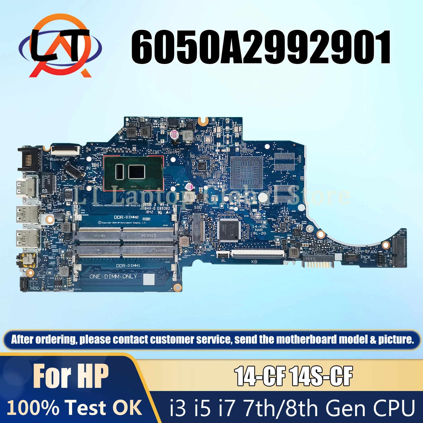 6050A2992901 Mainboard For HP 14-CF 14S-CF L24454-601 Laptop Motherboard CPU i3 i5 i7 7th 8th Gen