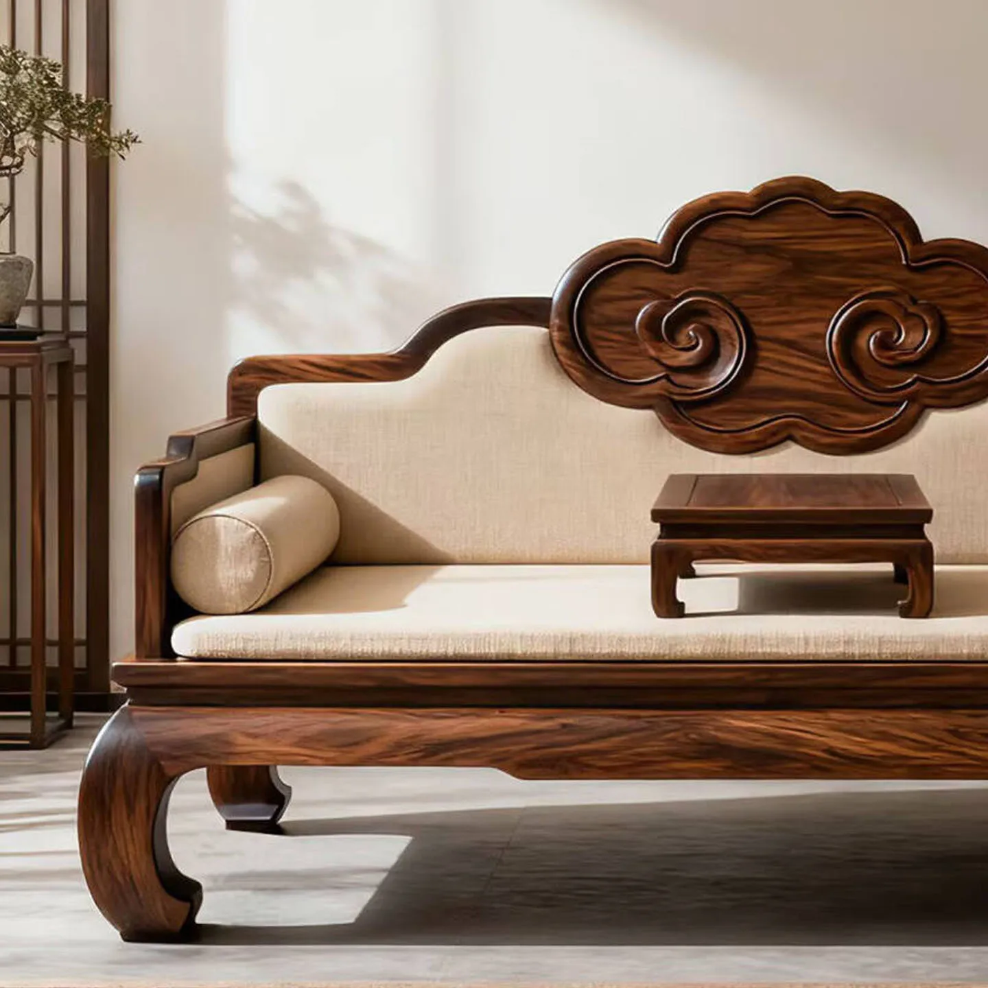 LTT New Chinese-style Luohan Bed, Song-style Aesthetics, Solid Wood Luohan Couch, Living Room Sofa Bed