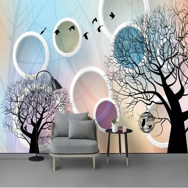 

Customized 3D Wallpaper Abstract Tree and Bird Wall Mural Geometric Pattern Print for Living Room Bedroom Wall Art Background