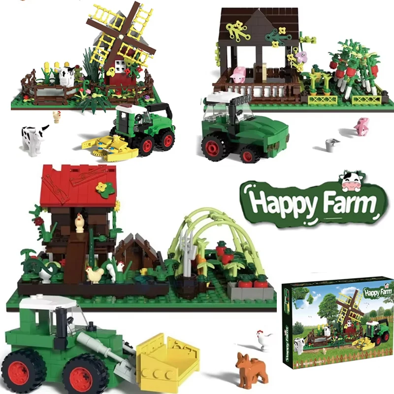 MOC Bauernhof Szene Tiere Haus Pigsty/Cowshed/Hühnerstall Modell Ziegel Pädagogische Bauernhof Windmühle Montage Bausteine Geschenke