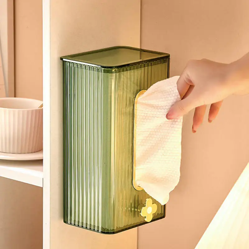 Desktop Transparent Striped Face Towel Storage Box Kitchen Upside down Paper Towel Box Bathroom Wall Hanging Paper Towel Box