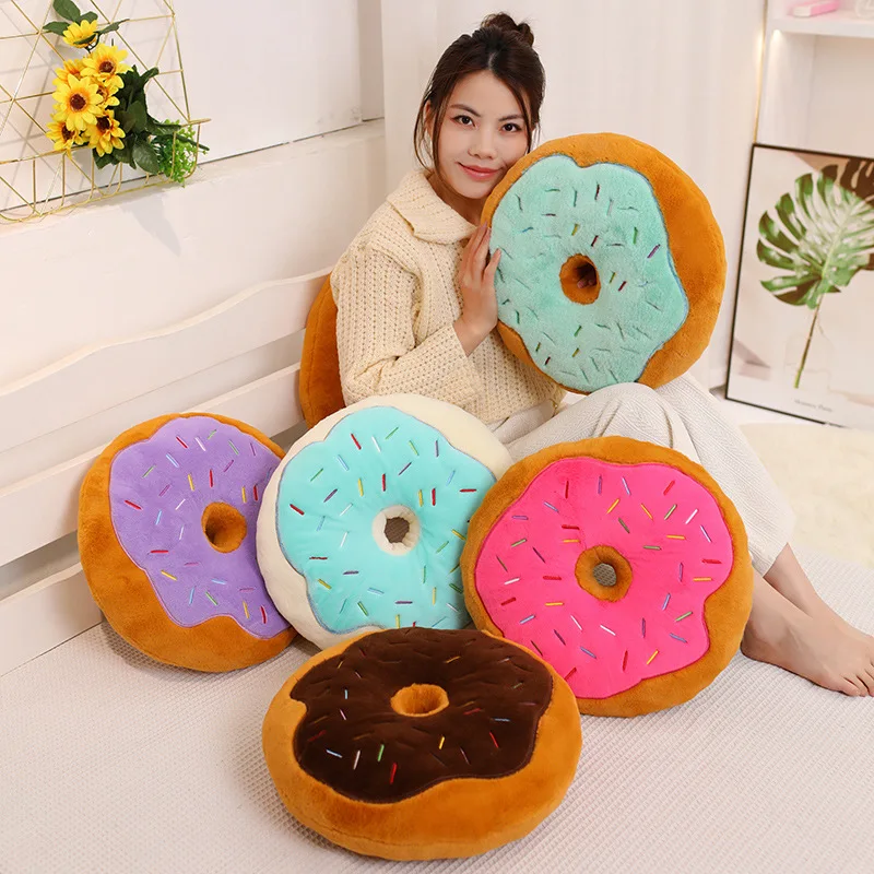 Hot Sale 40/50cm Doughnut Cake Cushion Doll Stuffed Donut Snack Throw Pillow Both Summer  Winter Home Decor Birthday Gifts for K