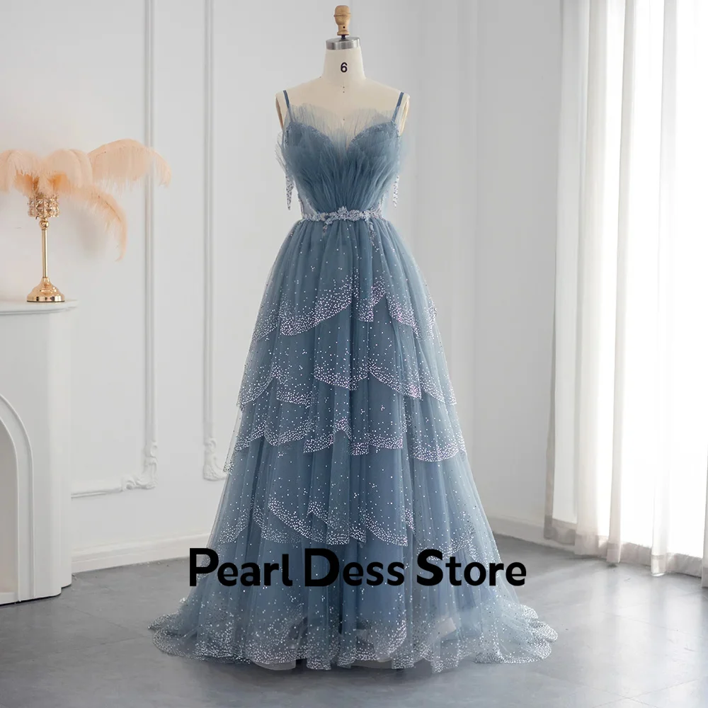 Sky Blue Elegant Evening Dress Woman Beads Elegant Party Dresses for Women Luxury Prom Dress 2024 Layered Line A