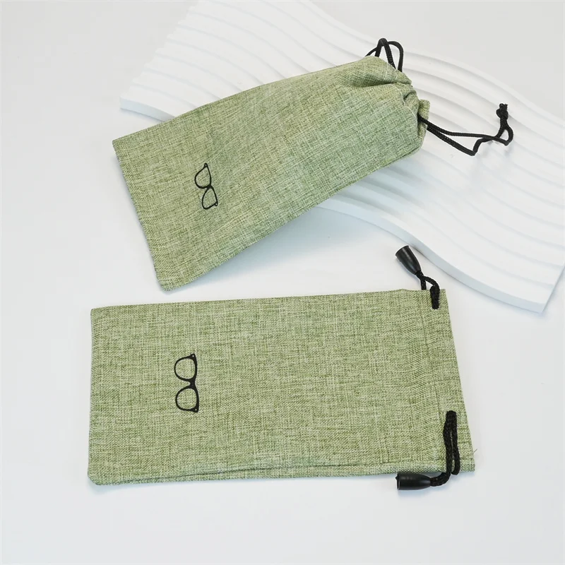 5/10/20 قطعة الأخضر المحمولة كيس قماش الكتان لحقيبة النظارات الشمسية متعددة الوظائف النظارات البصرية النظارات الحبل أكياس القماش