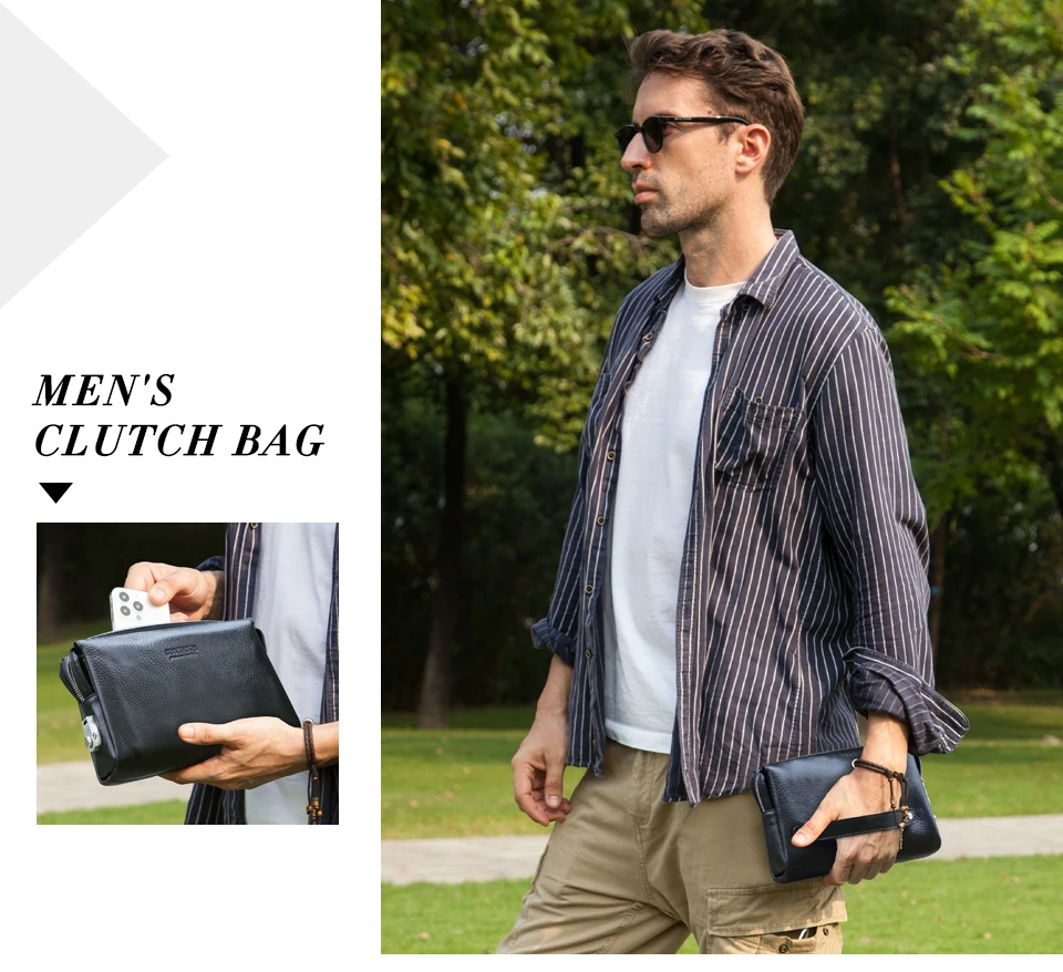 CONTACT'S Herren-Clutch mit Passwortschloss-Design, Langlebige Handtasche mit Reißverschluss, Herren-Geschäftslangbörse aus Echtleder, Handytasche – Detail 2