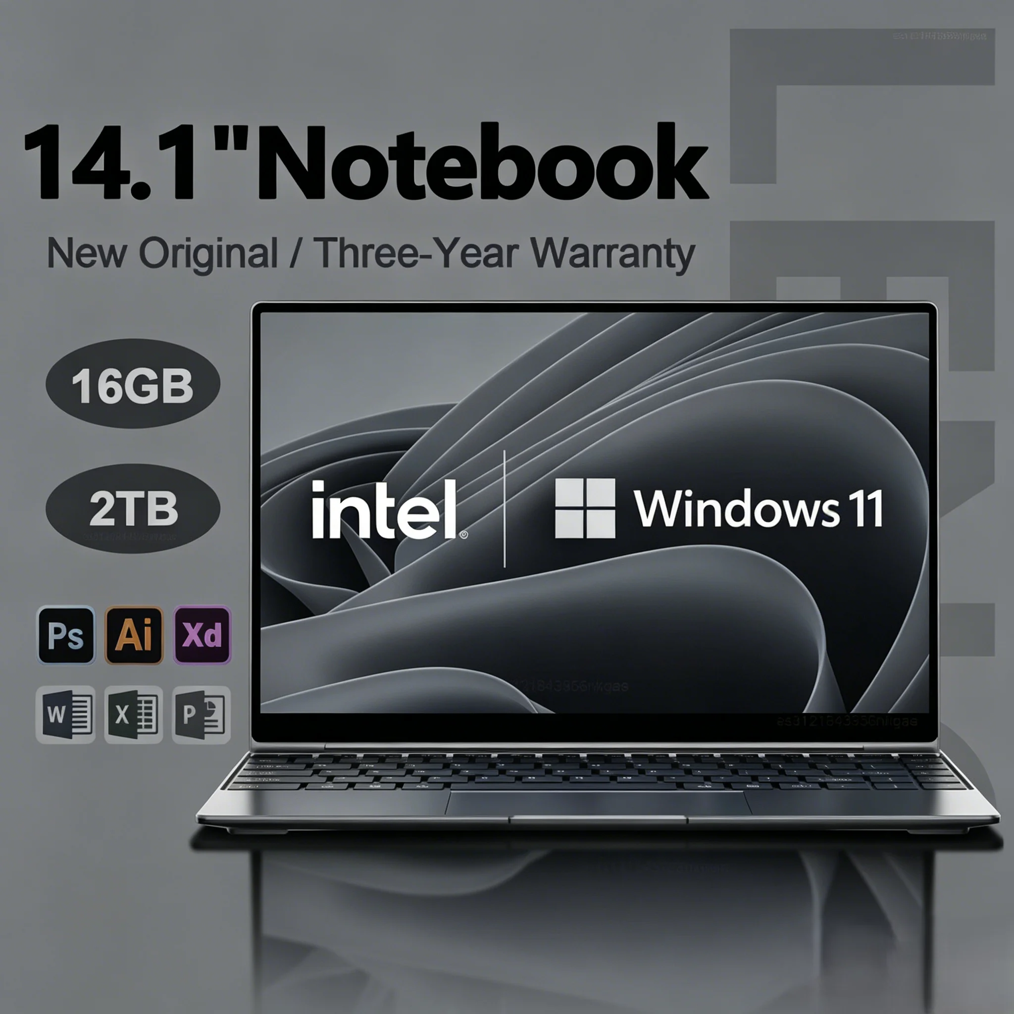 Computer Ultra Slim 14.1 Inch Laptop 16GB RAM 2TB SSD Windows 11 Intel N3700 Office Study PC For Ultra Slim 1920x1080 Display