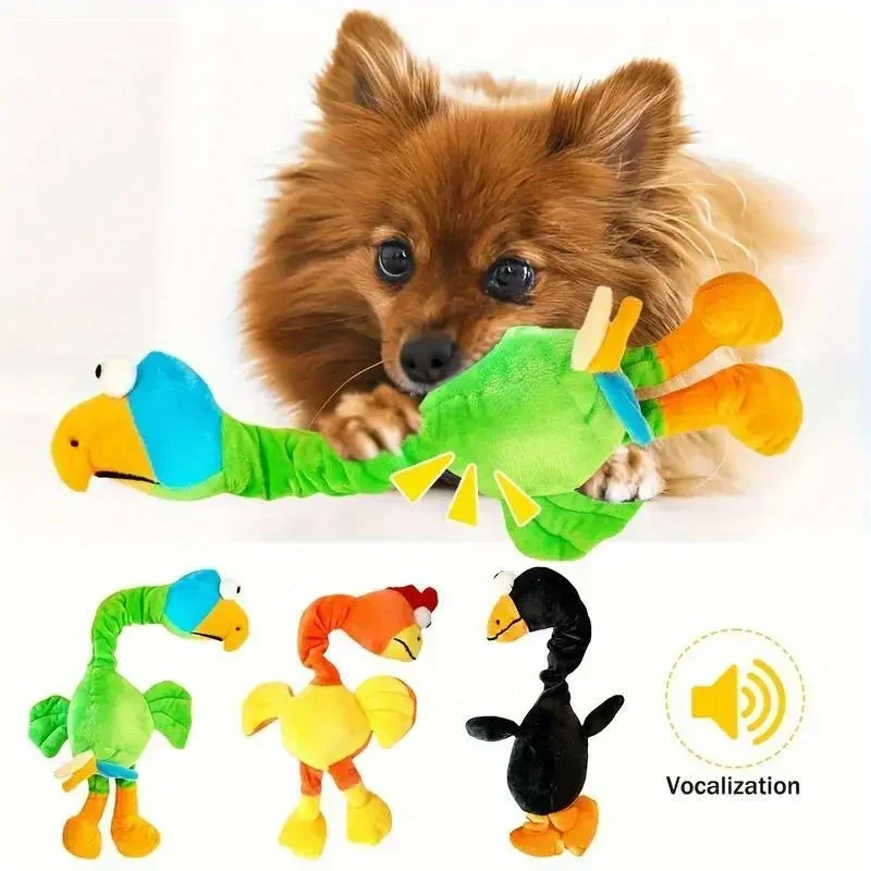Squeaky Plush Dog Toy Flexible Long Neck Bird Chew Figure Interactive Sound Teaser for Pet Indoor Fetch Play