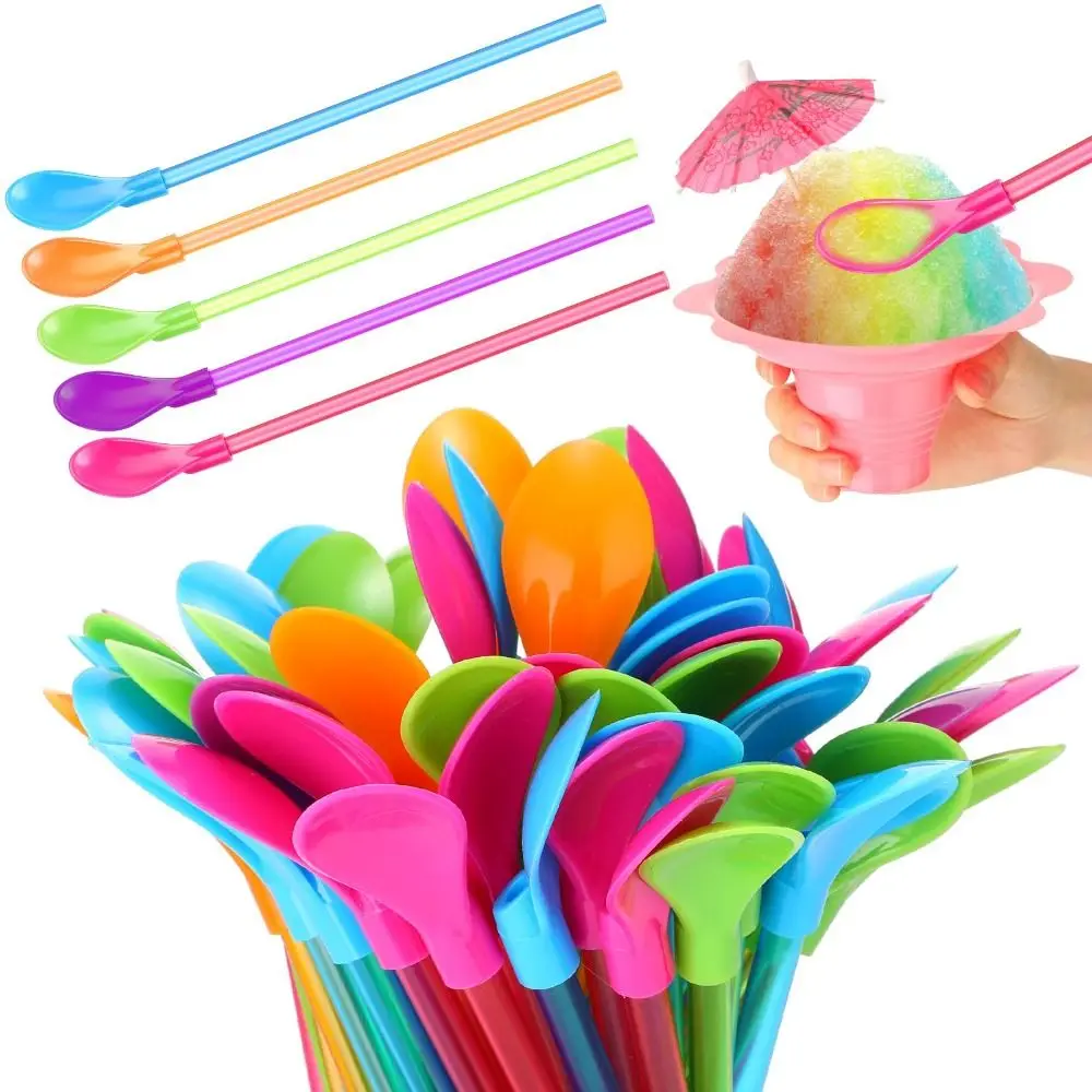 8Pcs Plastic Spoon Straws Detachable Snow Cone Spoon Kitchen Utensil Stirring Spoon Coffee Spoon Milkshake Straws for Ice Cream