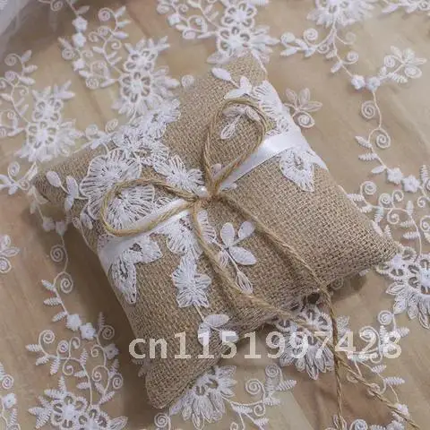 Rustic Linen Lace Wedding Decoration 15*15cm Bridal Wedding Ring Bearer Festive Supplies European Style Vintage Ring Pillow