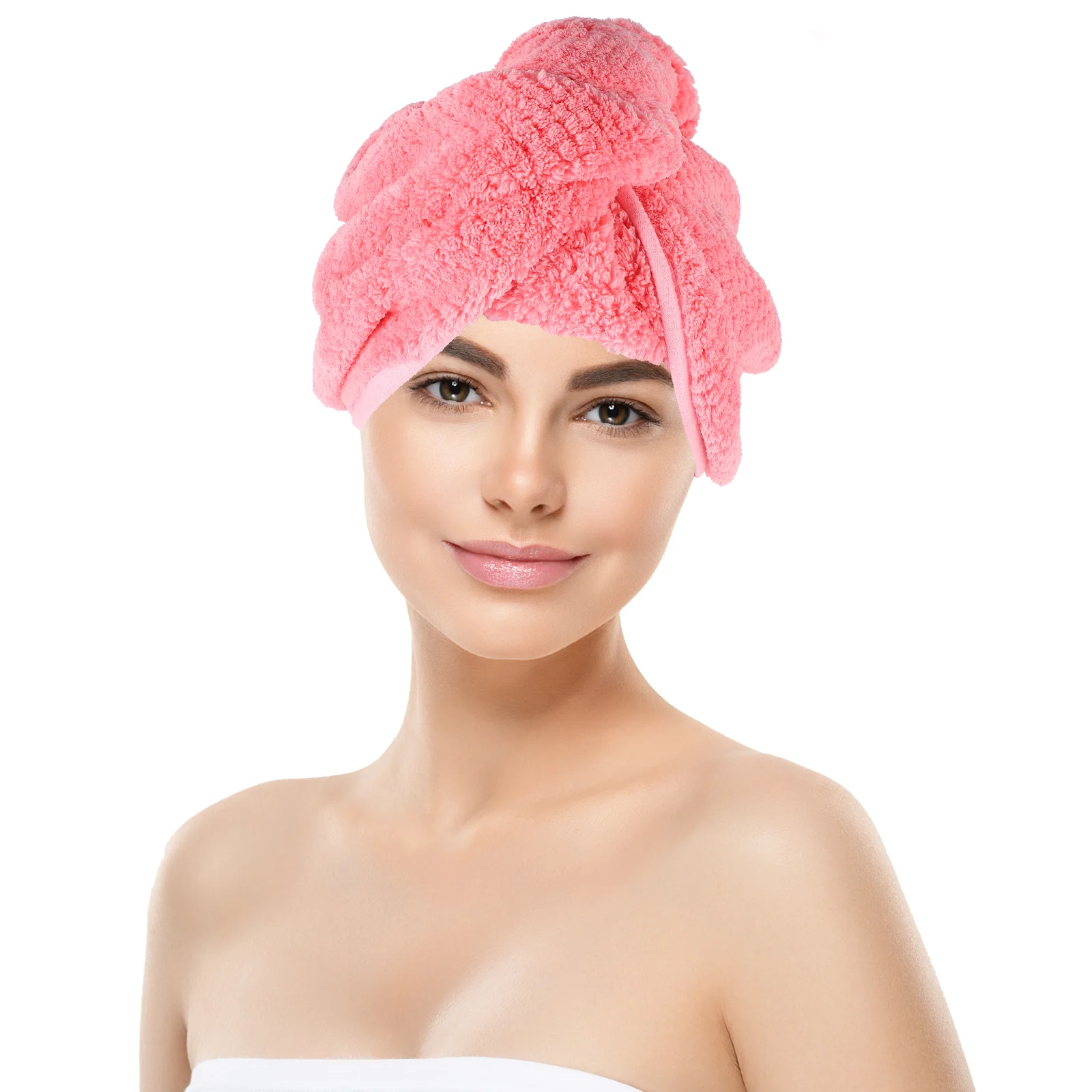 Dry Hair Cap Towel Drying Caps Hat Bands Ties Fast Bath Bonnet Salon with Button Bathroom Essential Accessories