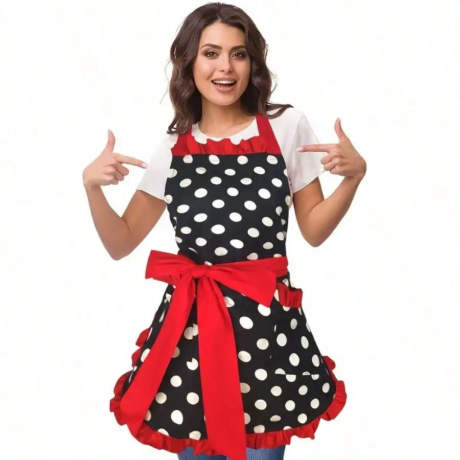 

[Retro Polka Dot Apron] Retro Polka Dot Apron For Women With Pockets - Vintage Kitchen Apron For Cooking & Baking