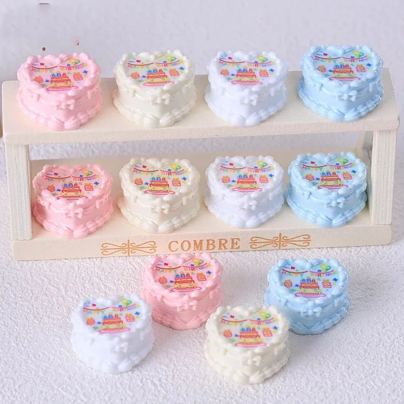 4PCS Dollhouse Miniature Food Play Mini Simulation Three-dimensional Birthday Party Cake Doll Decoration Accessories Toys