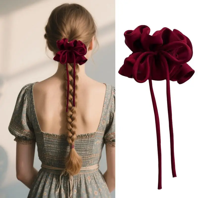 Scrunchies Stretchable Bow Hair Ties Elastic Ponytail Holders Soft Rubber Bands for Women Kids Girls Styling Accessories