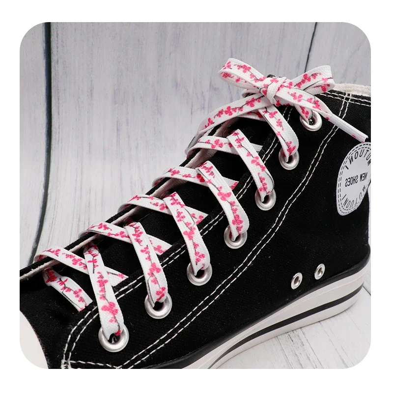 

7MM Floral Heat Transfer Printing Shoe Laces Top Accessory Sneaker Women and Men White Red Stamp Pretty Cord Zapatillas Mujer