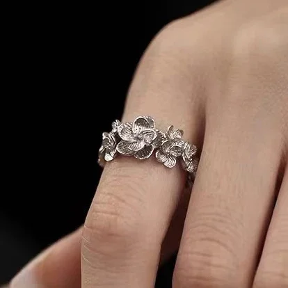 

Real 925 Sterling Silver Cute Flower Opening Rings for Women Minimalist Plant Fine Jewelry Light Luxury Accessories
