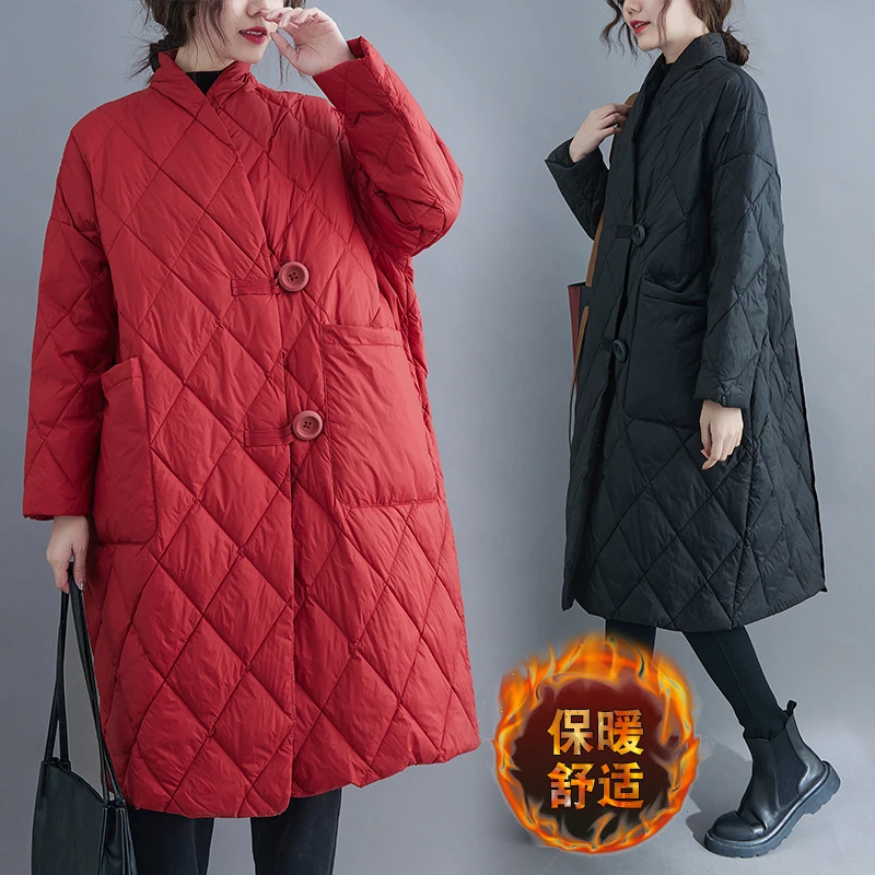 

New 2023 Autumn Winter Women Long Jacket Femmes Quilted Warm Lady Lightweight Coat Oversize Parkas Padded Outerwear Female