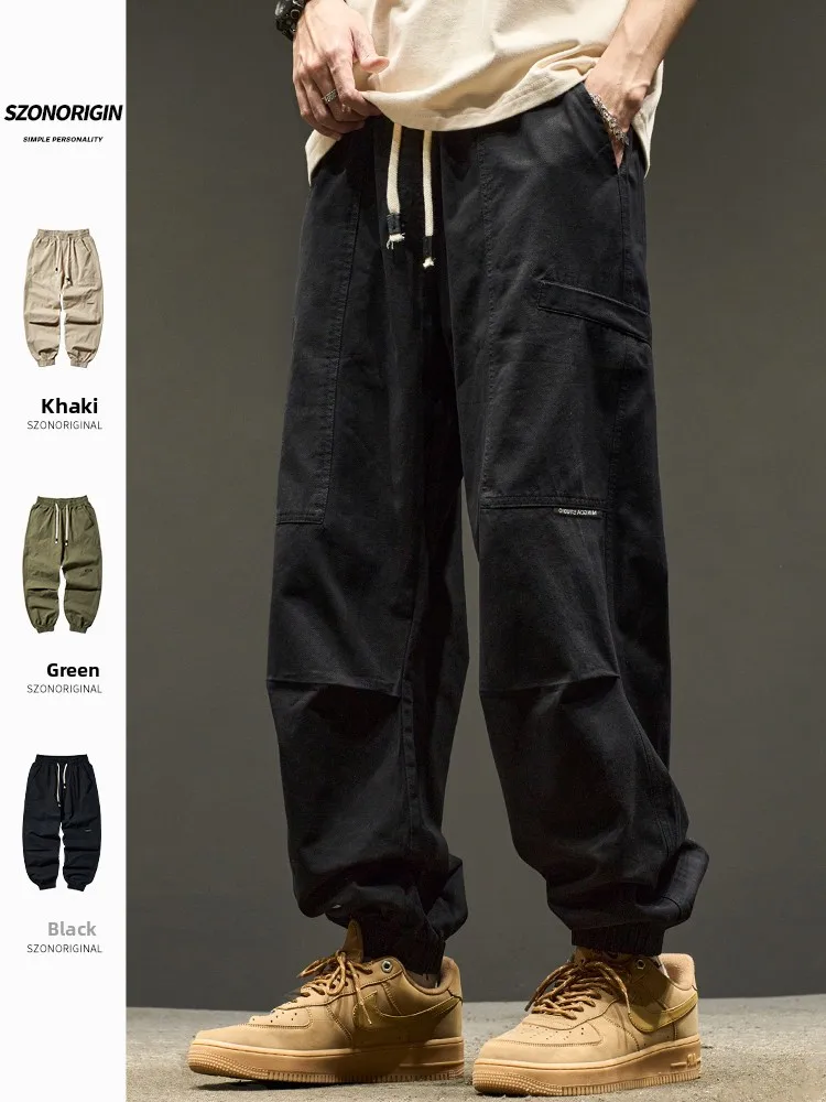 Loose Casual Workwear Pants Men's Faion Urban Sle Pure Color Long Trousers Autumn Seasonal Japanese Sle Drop-Crotch Pants