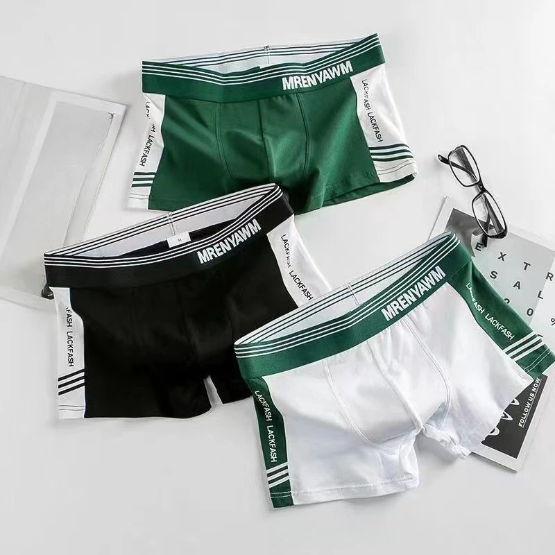 

Pure Cotton Boxer Shorts for Men Breathable Comfortable Loose Fit Sporty Knitted Mid Waist Briefs for Teenagers and Adults