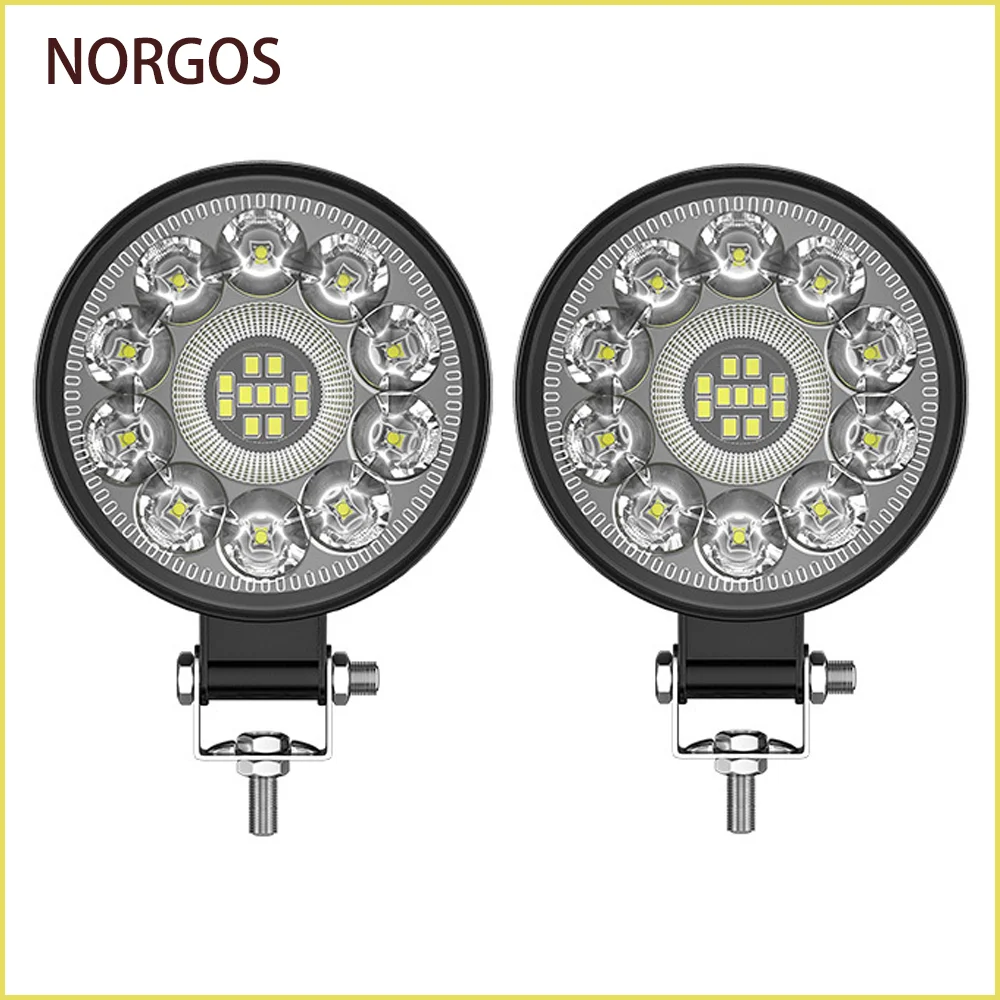 NORGOS 3-inch Car LED Working Light 12V24V Round 21LED Floodlight Assist 4X4 off-road Vehicle Tractor Truck Pickup Driving Light