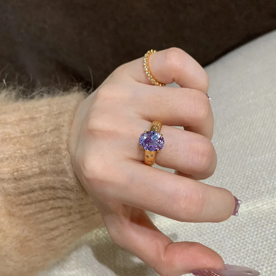 S925 Sterling Silber Ring Neun Lila Feuerringe Leichter Luxus Retro Lila Gas Donglai Taubenei Ring für Damen – Detail 3
