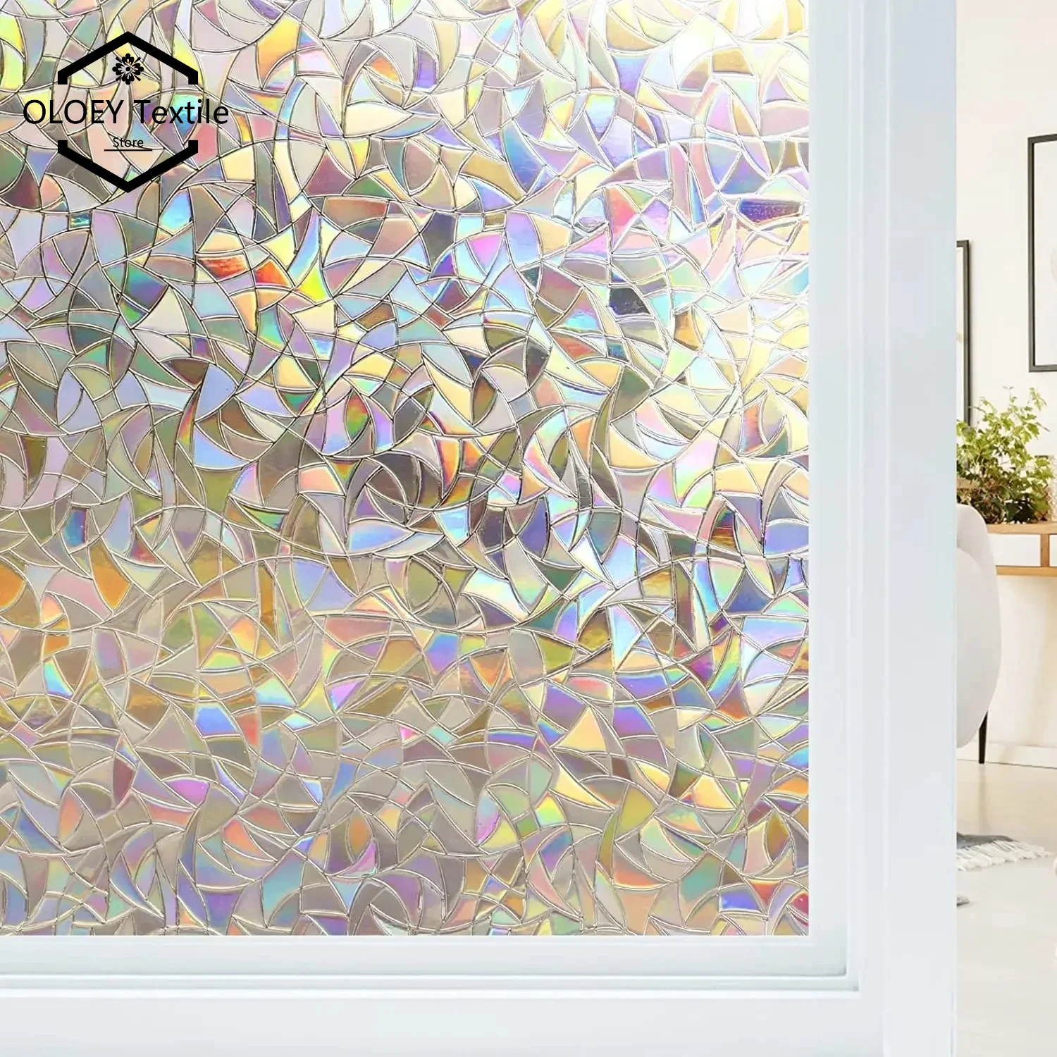 

Window Privacy Film Rainbow Static Cling Stained Glass Film Window Covering Sticker Non-Adhesive Removable Reflective for Home