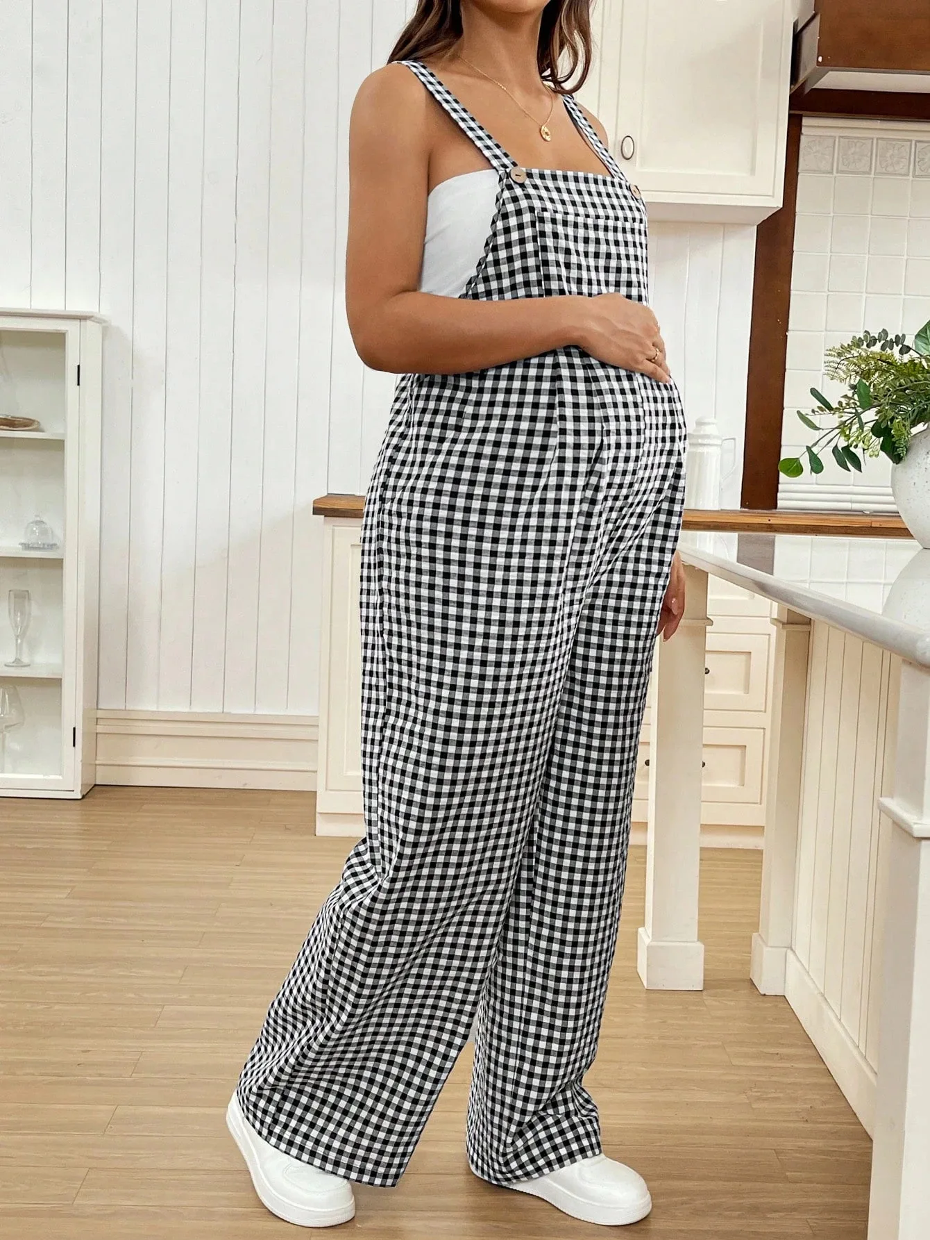Spring Summer Maternity Pant Suspender Trouser Loose Casual Pregnant Women Lattice Rompers Overalls Wide-Leg Jumpsuit Streetwear