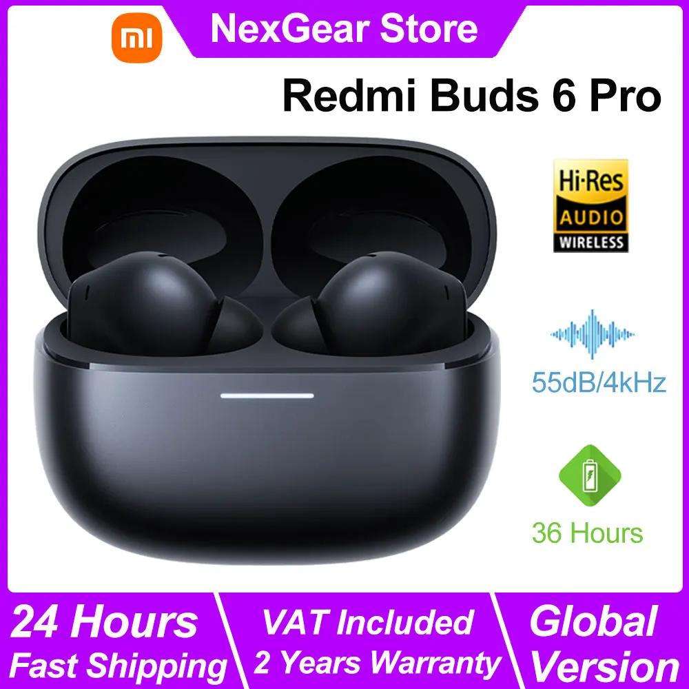 Auricular Bluetooth Xiaomi Redmi Buds 6 Pro, auricular con cancelación activa de ruido, audio de alta resolución con LDAC, auricular inalámbrico BT5.3