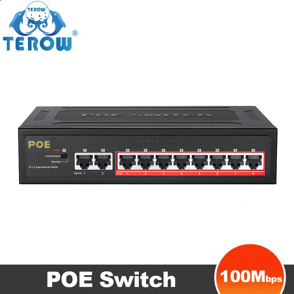 

8 Port POE Switch 10/100Mbps Ethernet Switch 8 POE +2 Uplink With Internal Power for Wifi Router/IP Camera/ Wireless AP