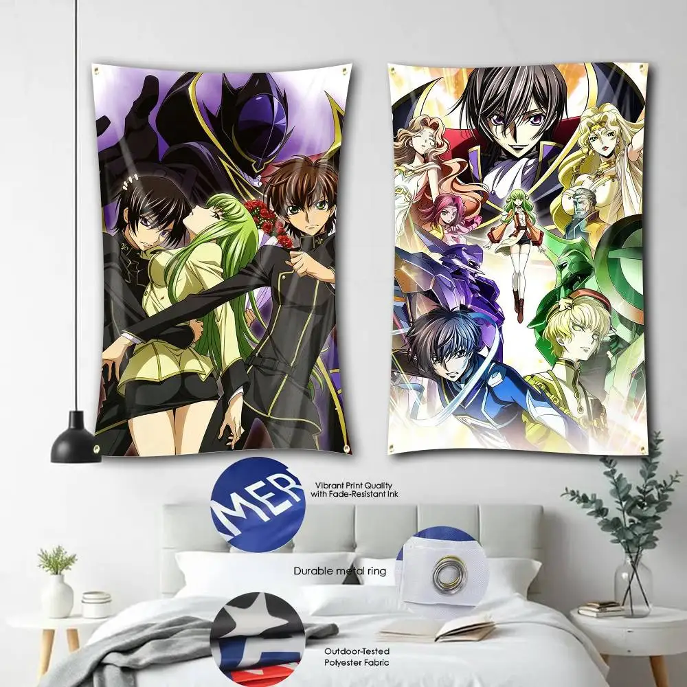 L-Lelouch and C-C Anime Code G-Geass Flag Tapestry Banner for Bedroom Living Room Outdoor Camping Custom Supported