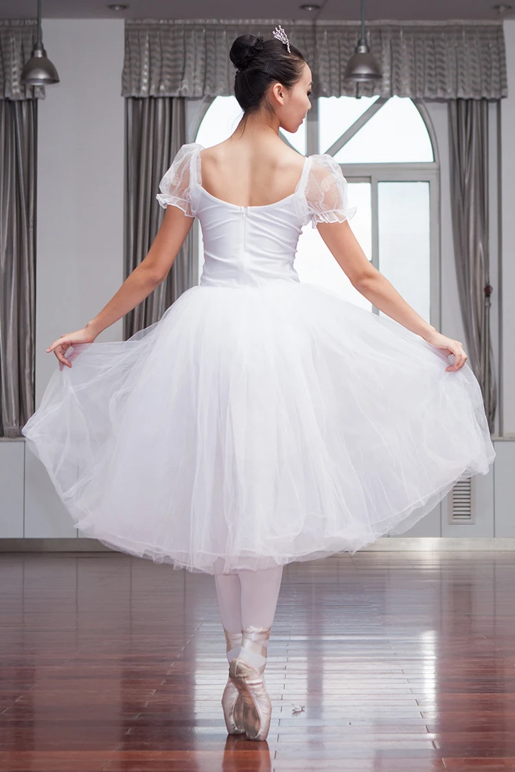 Adult Professional Ballet Dance Performance Costume White Puff Sleeve Long Ballet Dress Girls Modern Dance Ballerinas Women