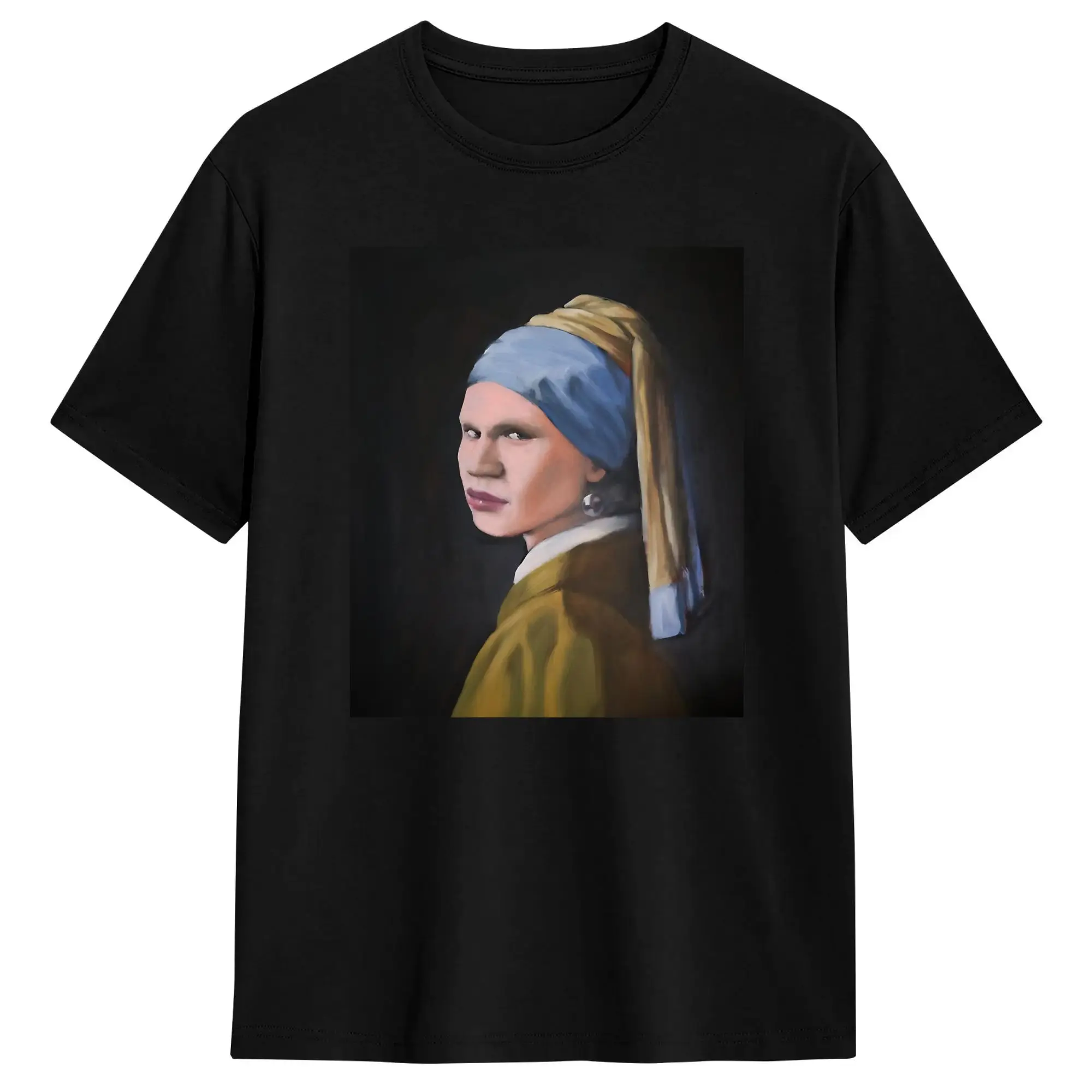 Erl with the Pearl Earring Haaland painting Cotton T Shirt Men Beach  Streetwear T Shirts O-Neck Harajuku Tee Shirt Oversized