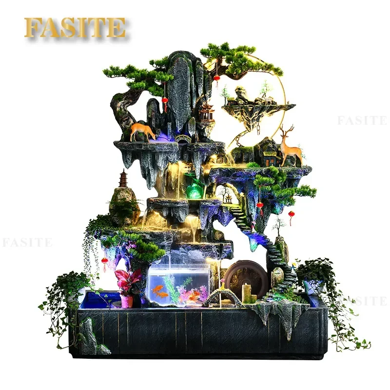 Indoor Outdoor Rockery Water Fountain with Flowing Circulating Pump Zen Garden Decor for Living Room Balcony Courtyard Fish