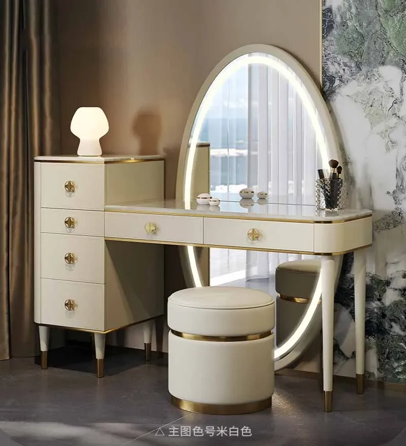 

Light Luxury Dressing Table, Bedroom, Modern Small Unit, High end Fashion Customization, Simple Marble Storage, Integrated Makeu