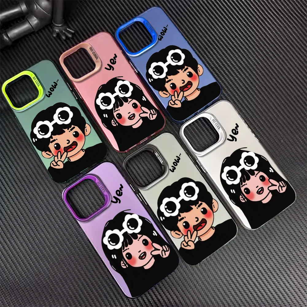 

Cartoon Black Couple Electroplated Silver IMD Laser Phone Case For iPhone 16 12 13 14 15 Pro Max Plus Color Soft Shell