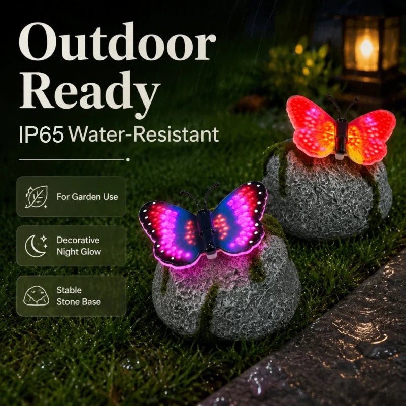 Simulation Stone Solar Butterfly Stone Lamp LED Light Imitation Stone Shape Outdoor Garden Landscape Light Butterfly