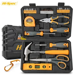 Hi-Spec 38PC Home & Office Tool Set 3mm Tape Measure Claw Hammer Spirit Level Pliers Scissors S2 Driver Bit Set For Repair/DIY