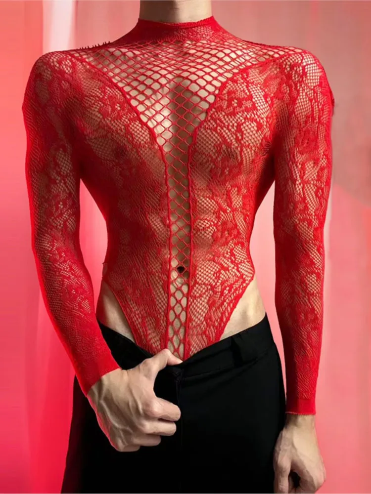 2026 Neues Herren-Langarm-T-Shirt mit Ausschnitt am Rücken, kurzärmeliges Sissy-Top, Rundhals, transparentes Sommer-Fitted-Tanktop