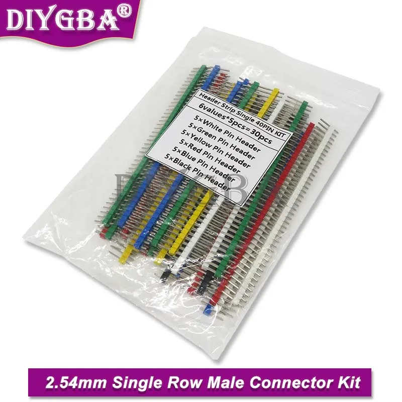 30PCS 40 Pin Breakable Pin Header 2.54mm Single Row Male Header Connector Kit PCB Pin Strip For Arduino