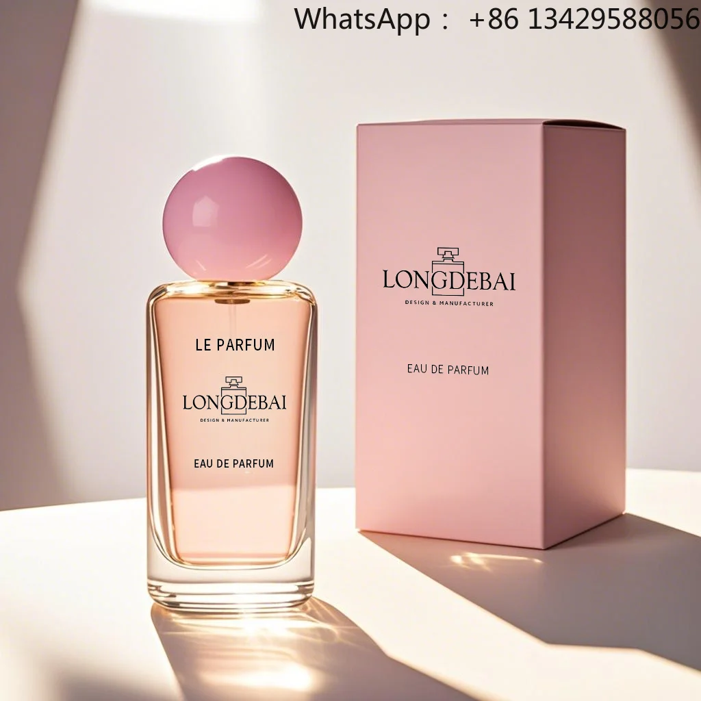 

High Quality Premium Empty Perfume Spray Bottles 50ml 100ml Clear Flat Crimp Luxury Pink Glass Perfume Bottle With Box