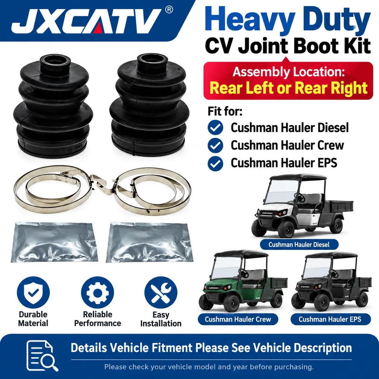JXCATV Heavy Duty Rear CV Joint Boot Kits Replacement for Cushman Hauler Diesel EPS