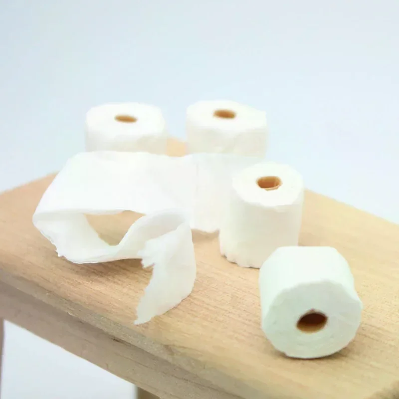 Mini rollo de papel higiénico en miniatura para casa de muñecas, modelo de papel higiénico rasgable para decoración de casa de muñecas, juguetes para juego de imitación, regalo, 1/12