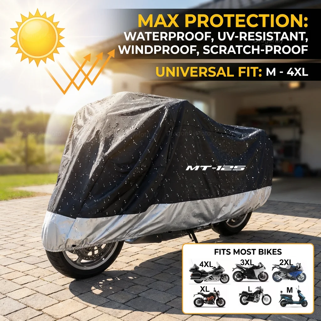 

For Yamaha MT-125 MT125 MT 125 2015-2021 All Season Motorcycle Cover Silver Black Waterproof Dustproof UV Protection