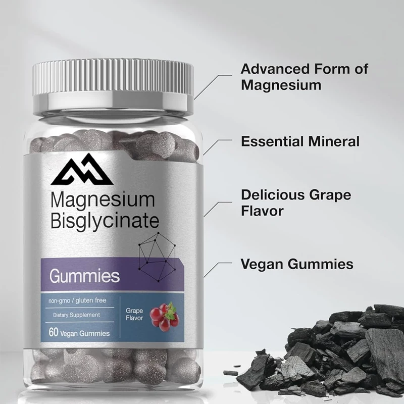 Magnesium bisglycinate gummies, 60 capsules, vegan, non GMO, gluten free supplement  Contains essential minerals