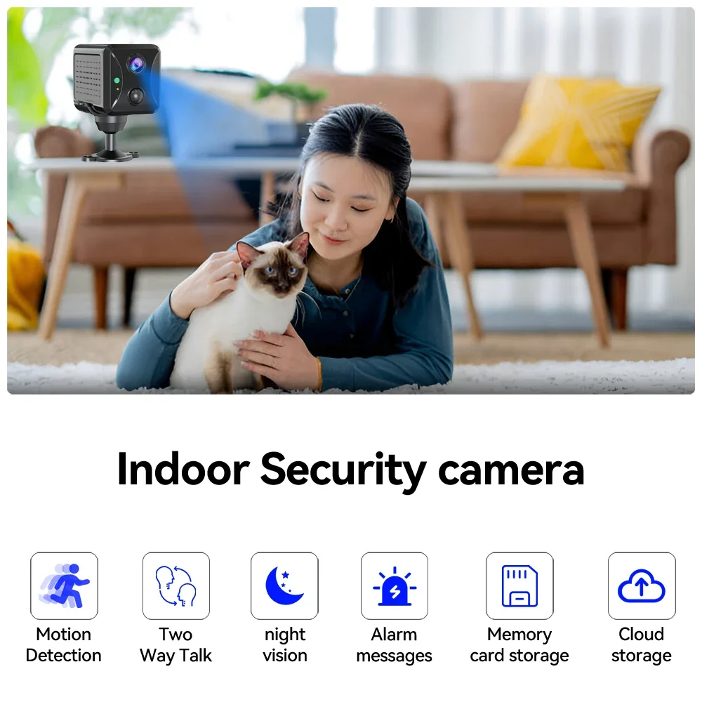 UBox 5MP HD Mini WiFi Indoor Security Camera, 2400mAh Battery, PIR Human Detection, 2-Way Talk, Night Vision, Cloud/SD Storage