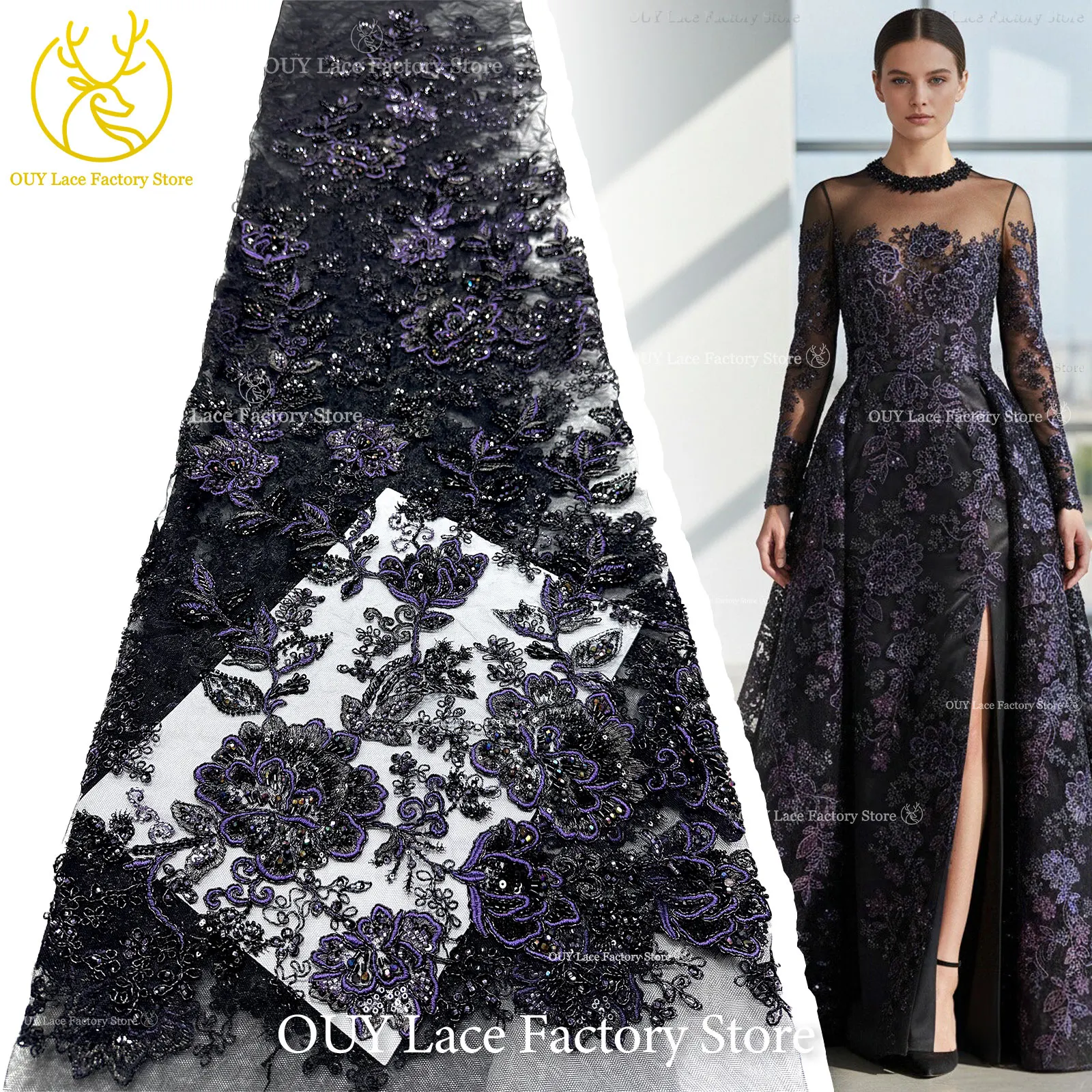 2026 New Style Handmade Stitching Embroidery Flower Sequins Tulle Lace Fabric African Beaded Lace Fabric For Wedding Party Dress