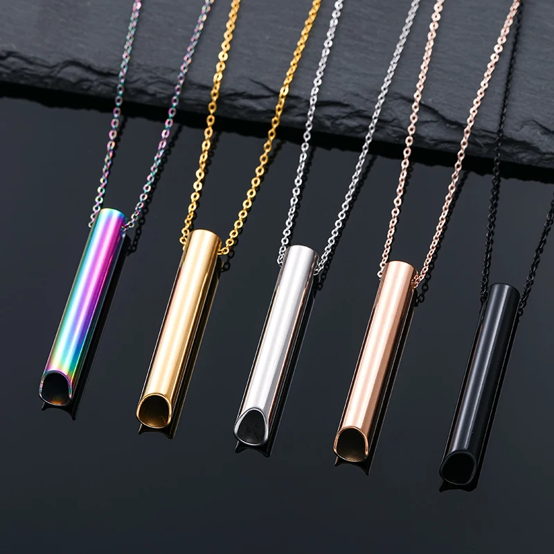 Stainless Steel Men Women Personalized Column Pendant Necklace Reduce Stress Meditation Hip Hop Relieve Anxiety Stress Couple
