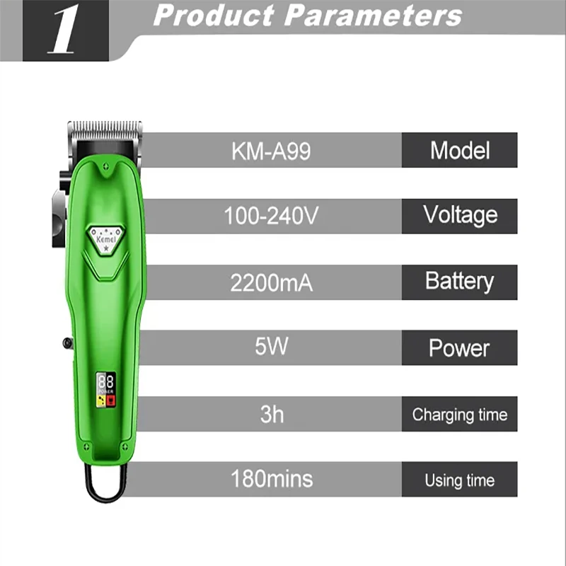 Kemei KM-A99 Rechargeable Low-noise Cat Dog Hair Trimmer Electrical Pet Hair Clipper Remover Cutter Grooming Pets Hair Cut