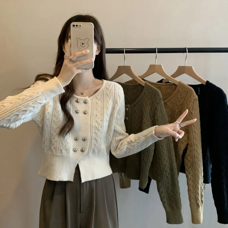 

Свитер, вязаный кардиган, ранняя осень и зима, новинка 2024, женская базовая рубашка с верхней курткой с длинными рукавами