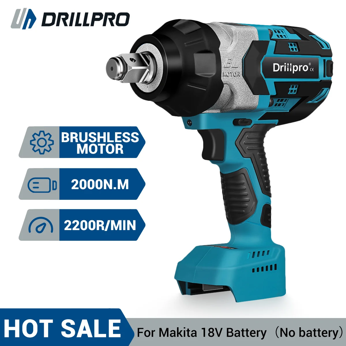 

Drillpro 2000N.M Torque Brushless Impact Wrench 1/2 inch Electric Cordless Driver Car Repair Power Tools For Makita 18V Battery